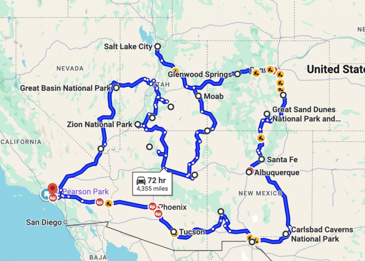 Bucket Record American Southwest Highway Journey Itinerary (2025)